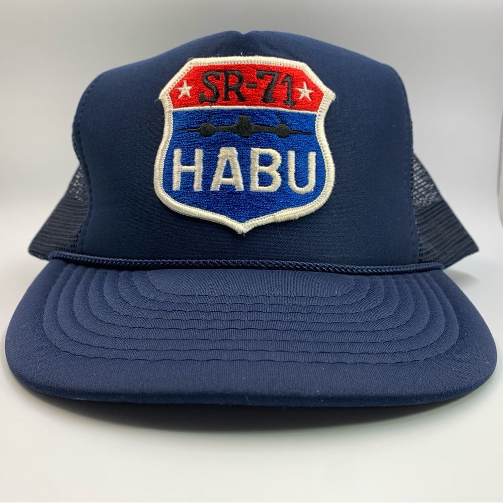 Vintage Nissin Cap One Size Blue SR-71 HABU Blackbird  1980s Foam Rope Mesh Hat